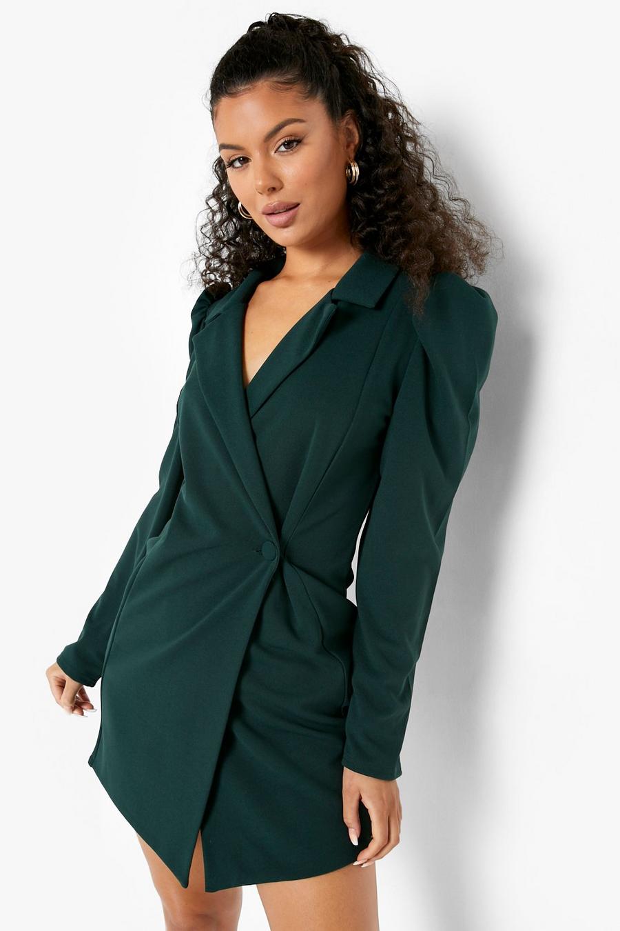 Emerald Puff Sleeve Fitted Blazer Dress image number 1