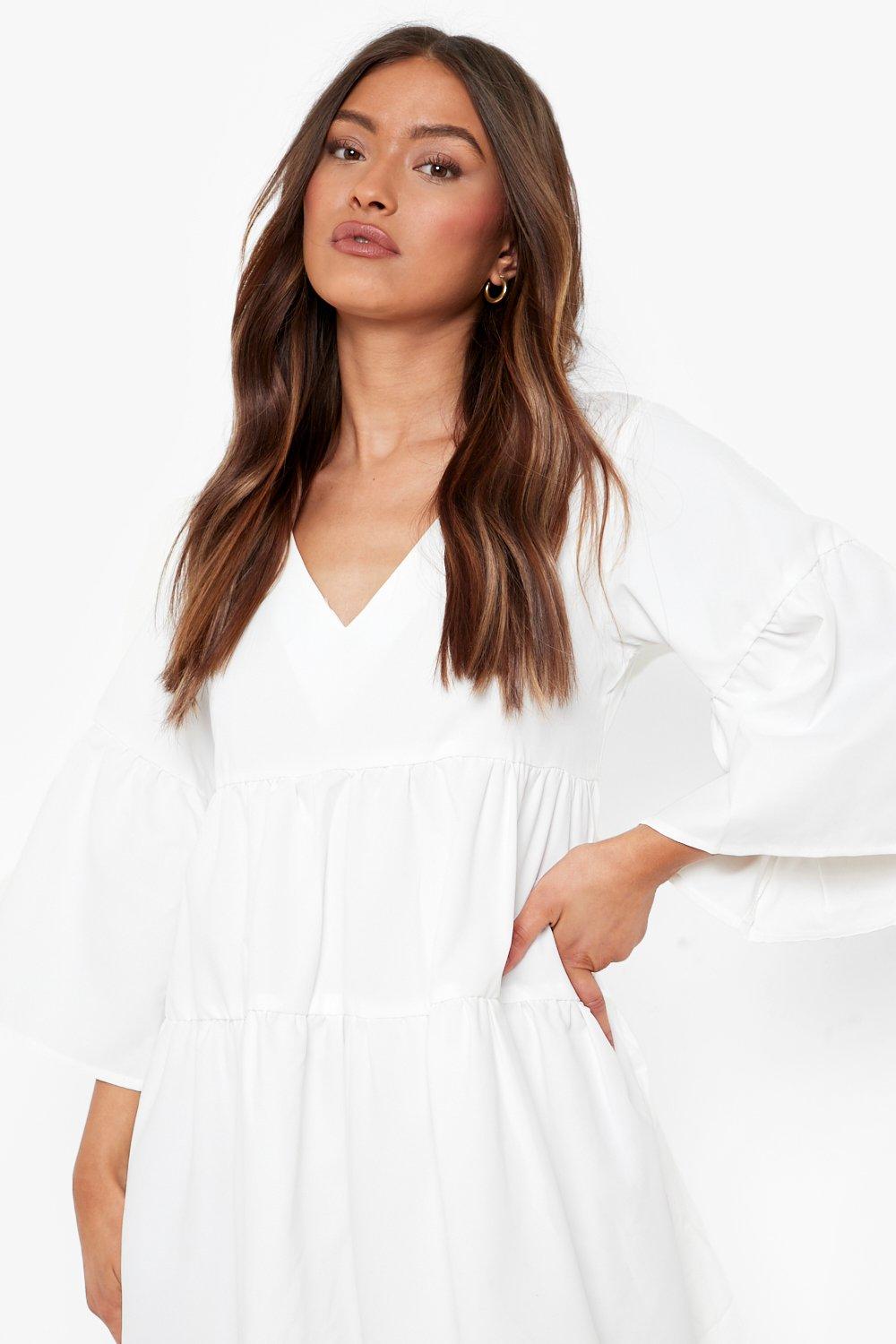 V Neck Tired Midi Smock Dress boohoo