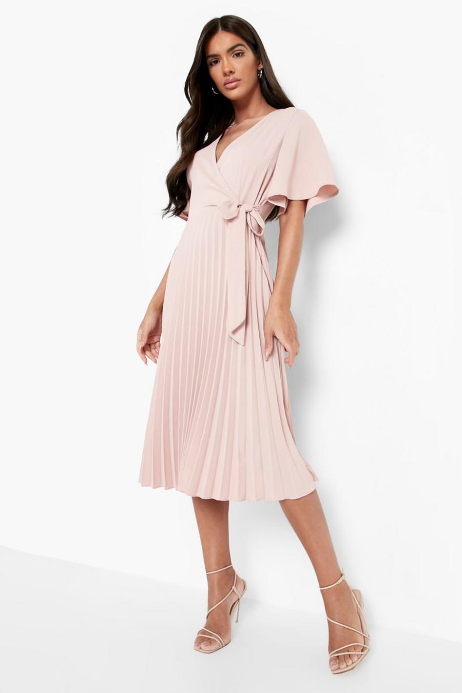 Dusty rose pink Woven Pleated Midi Skater Dress