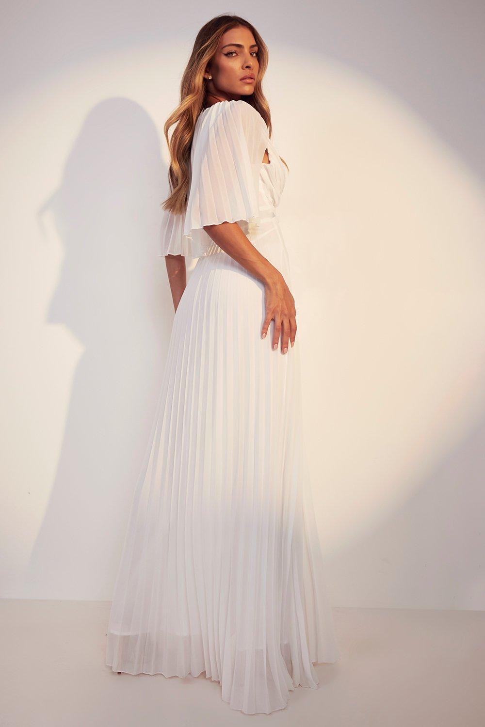 White pleated hot sale maxi dress