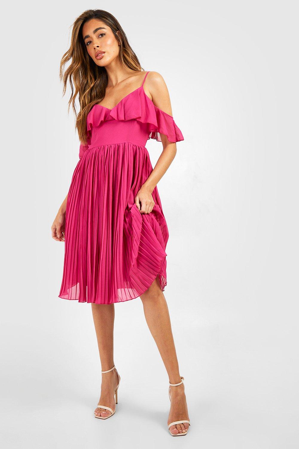 Red cold shoulder ruffle on sale dress