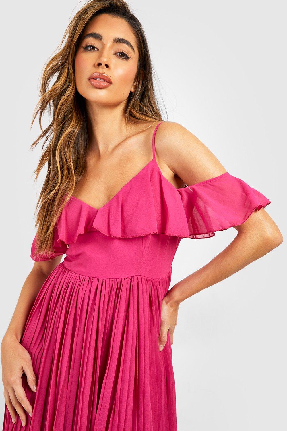 Red cold shoulder hot sale ruffle dress