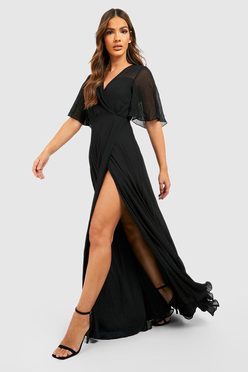 Chiffon Angel Sleeve Maxi Bridesmaid Dress | boohoo