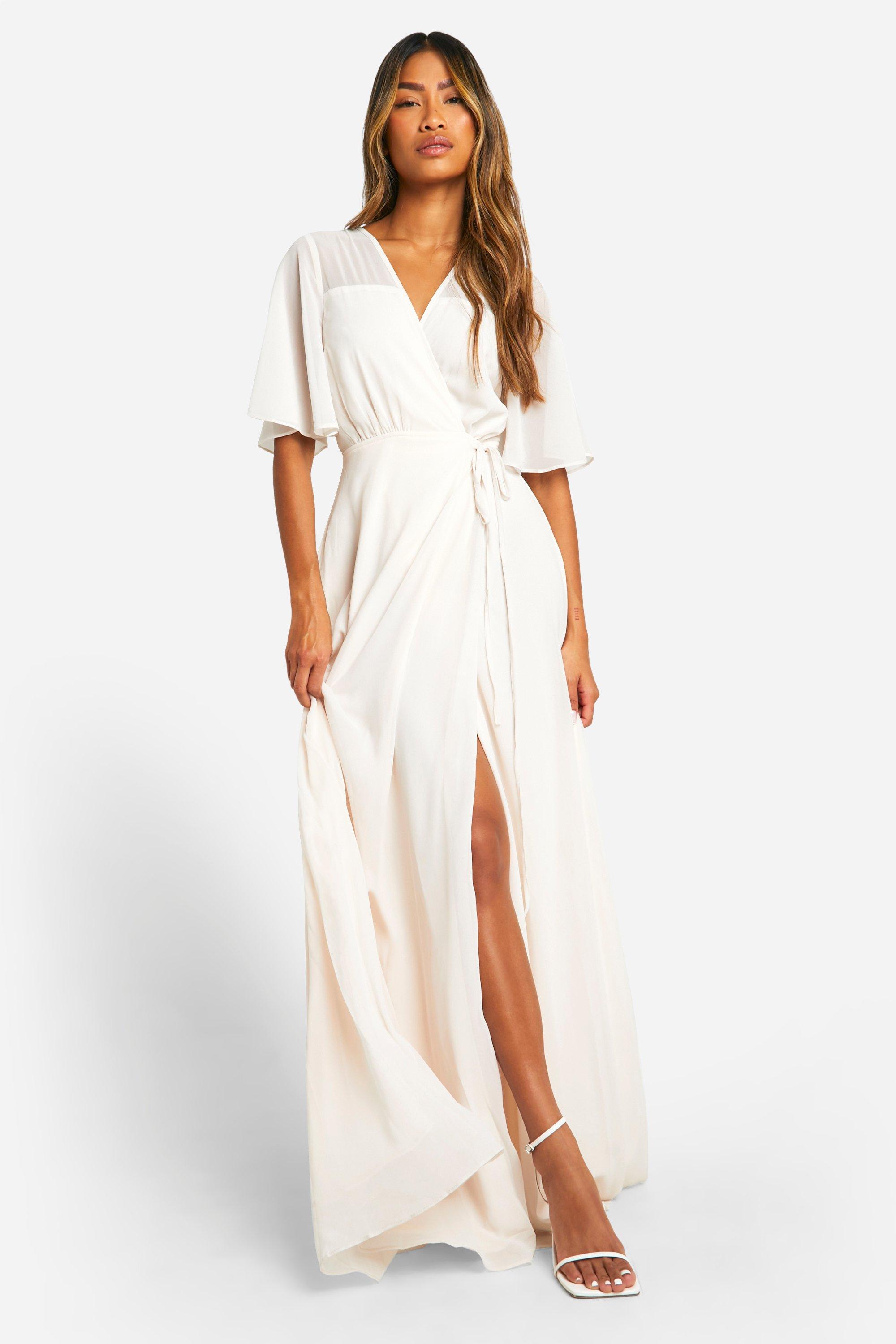 Chiffon Angel Sleeve Maxi Bridesmaid Dress