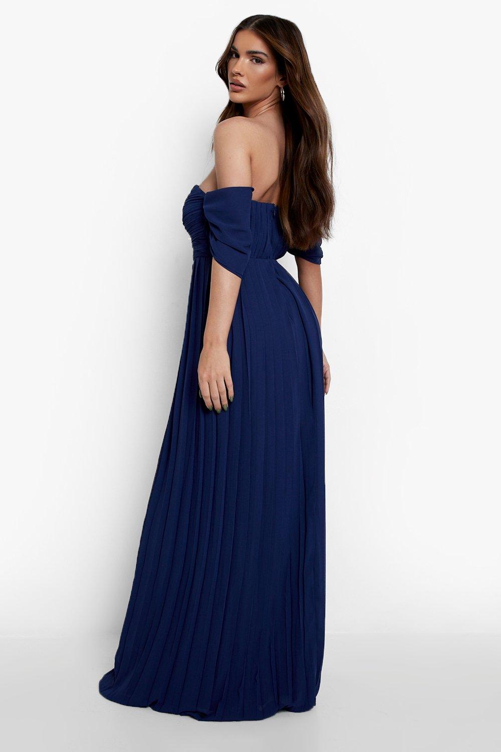 Navy bardot bridesmaid dress best sale