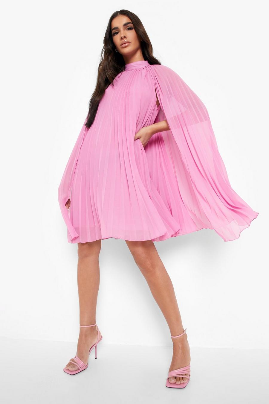Bubblegum pink Pleated Cape Swing Dress