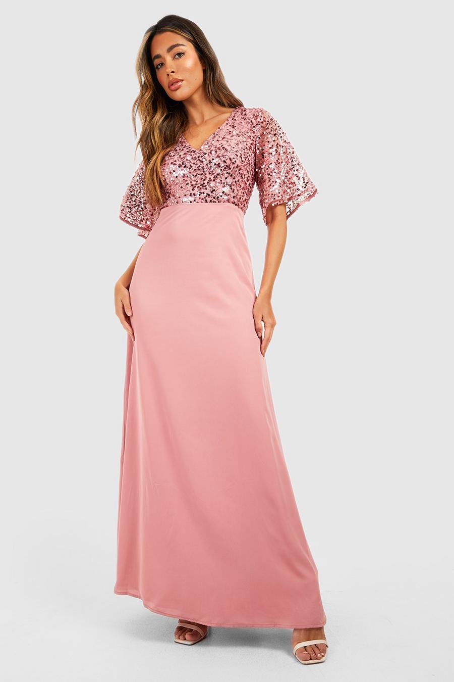 Rose pink Petite Pleated Belted Maxi Dress