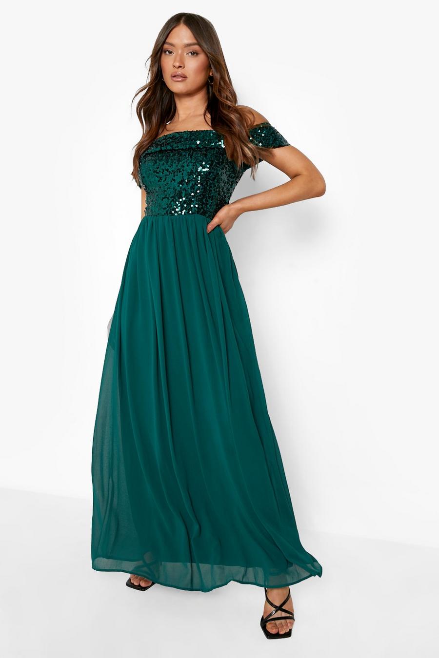 Forest Bridesmaid Occasion Sequin Bardot Maxi Dress image number 1