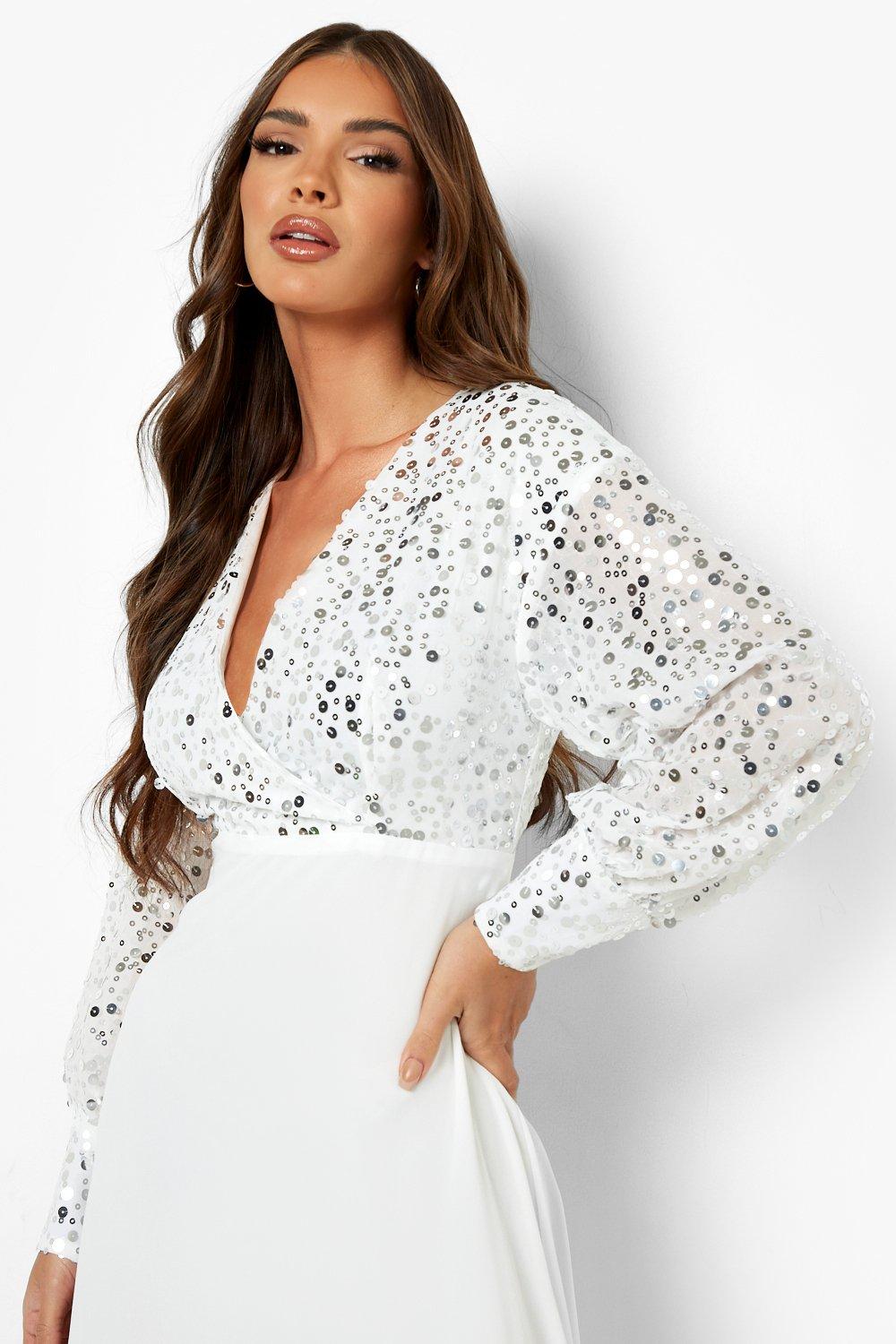 Boohoo white sequin store dress