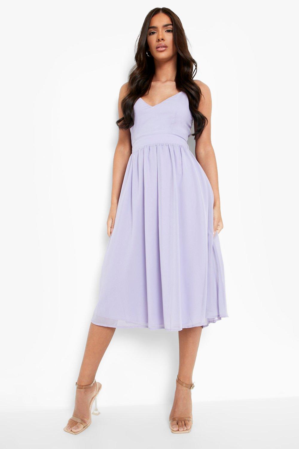 Chiffon Tie Back Midi Skater Bridesmaid Dress boohoo IE