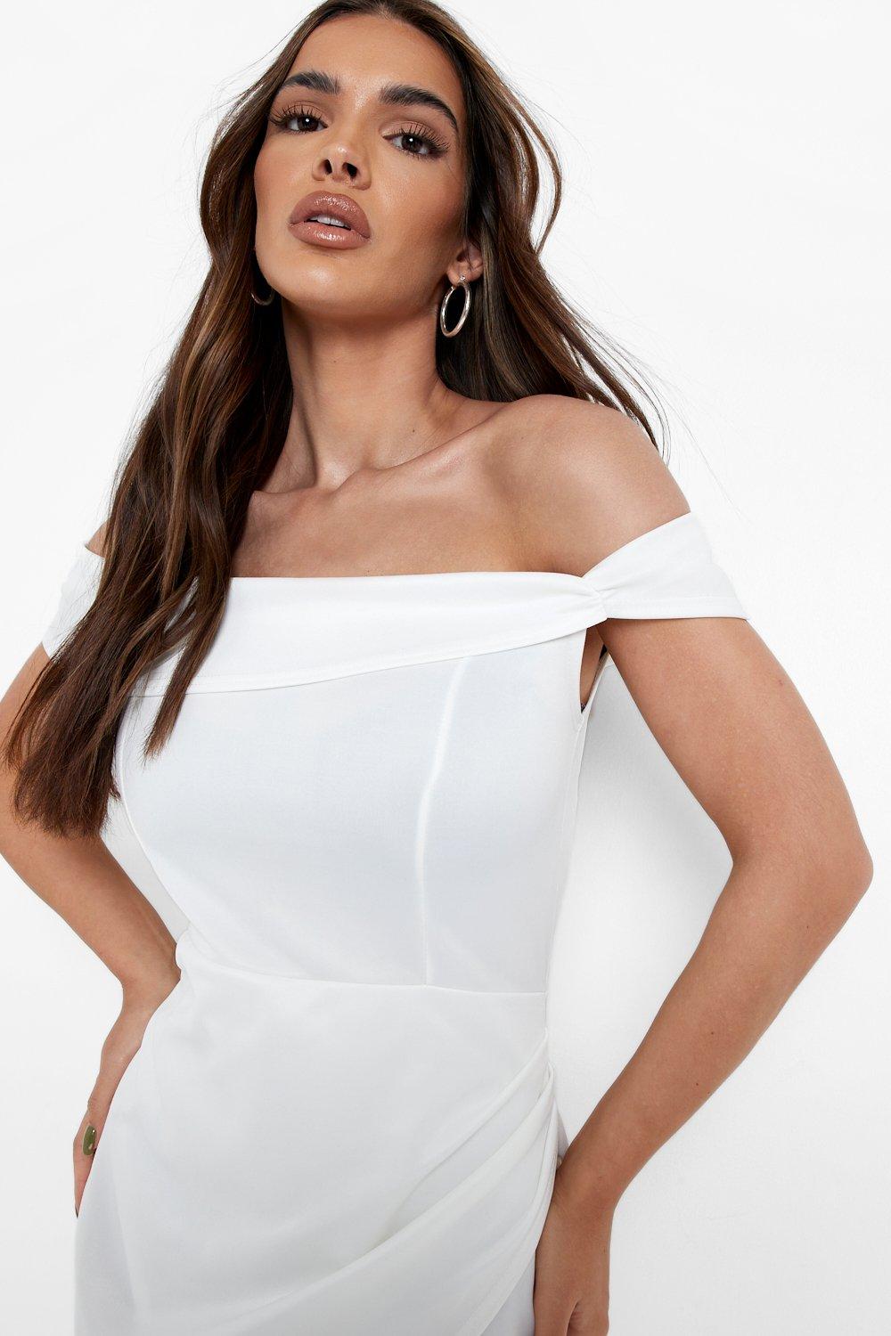 Drape Off The Shoulder Midi Dress