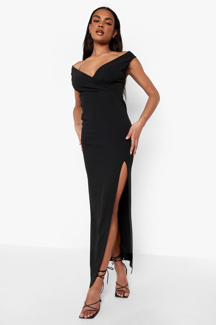 Black svart Wrap Off The Shoulder Maxi Bridesmaid Dress