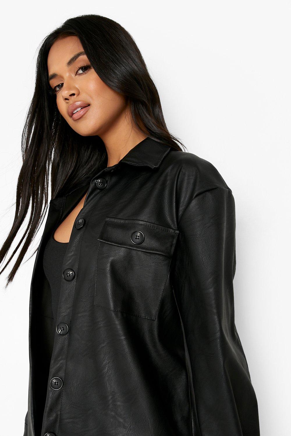 Faux Leather Pocket Oversized Shirt