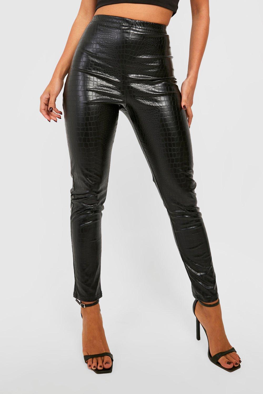 Khaki Croc Faux Leather Leggings