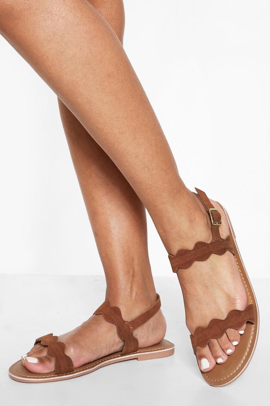 Tan brown Wide Fit Leather Strap Sandal
