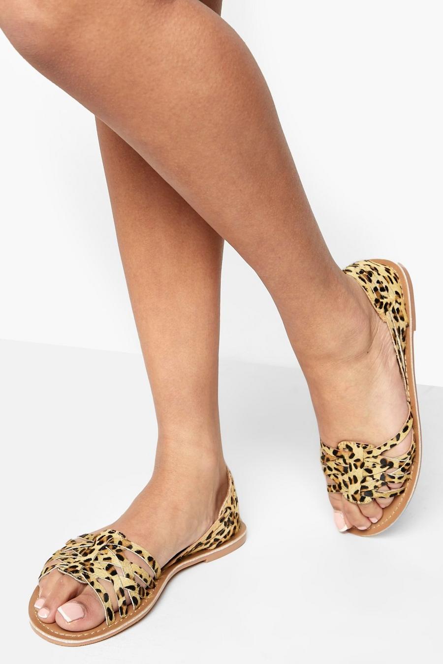 Wide Fit Leopard Woven Leather Ballet Flats image number 1