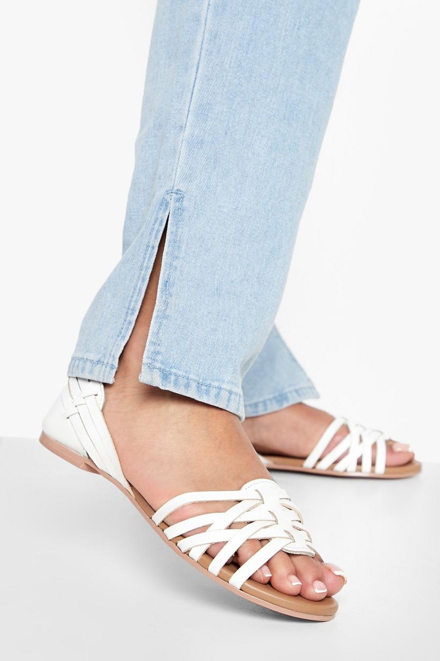 White Woven Leather Ballet Flats