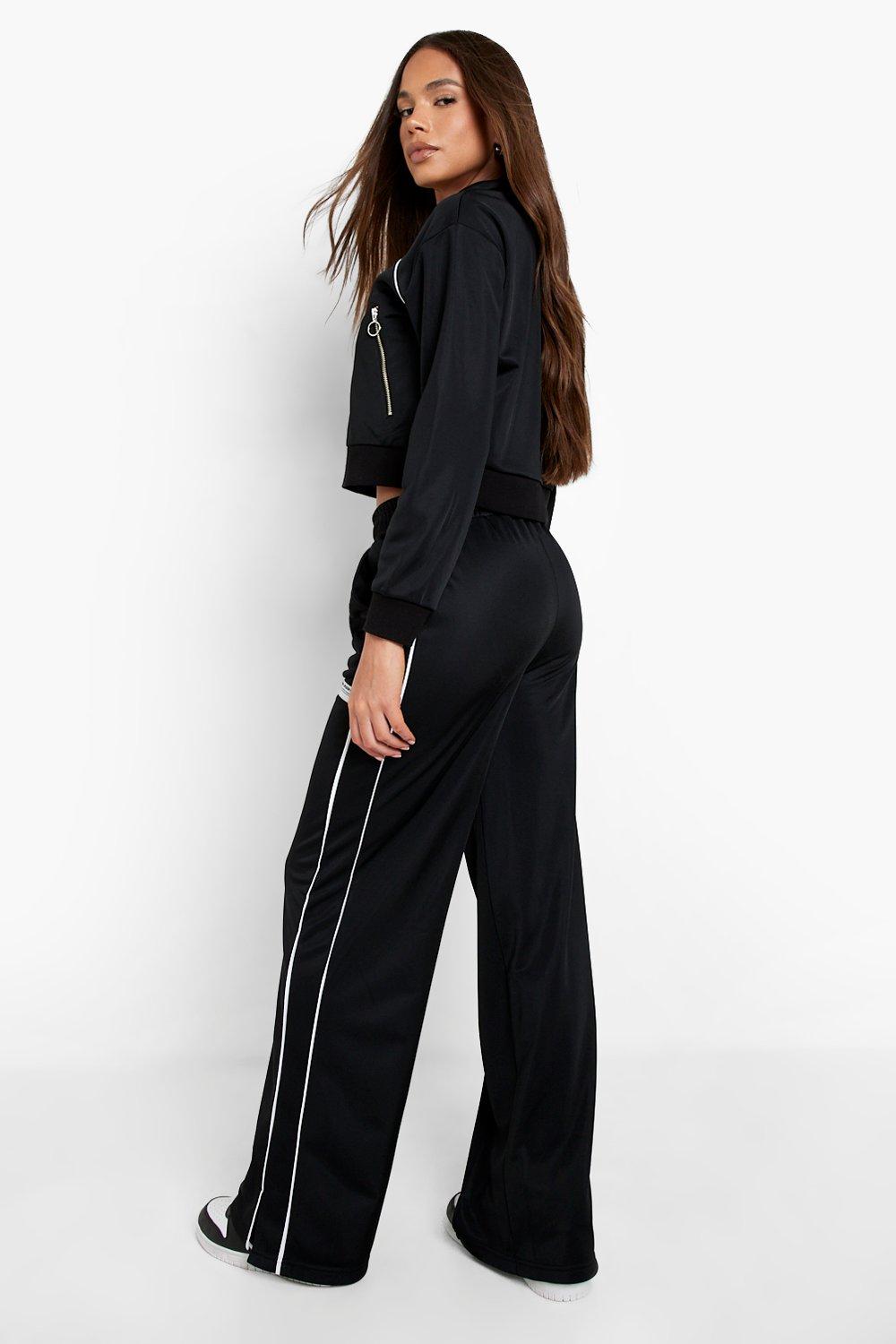 Women s Tricot Half Zip Piped Straight Leg Tracksuit Boohoo UK