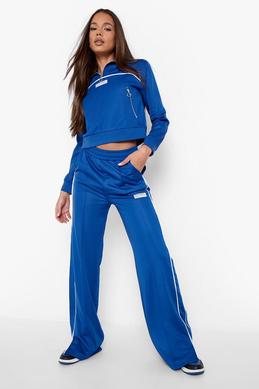 Cobalt Tricot Half Zip Piped Straight Leg Tracksuit image number 1