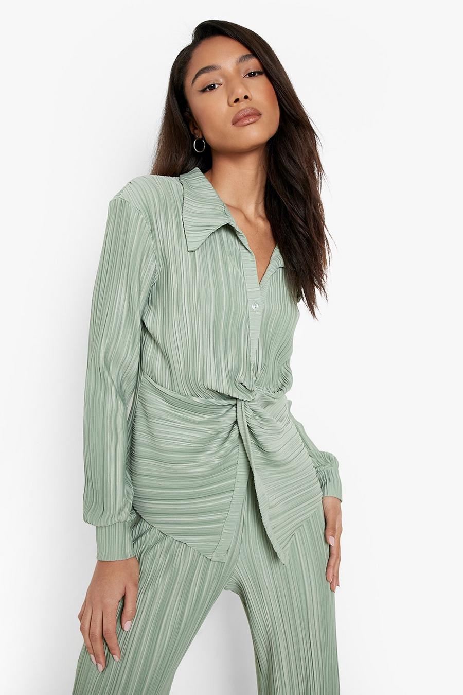 Light green Plisse Twist Detail Relaxed Fit Shirt image number 1