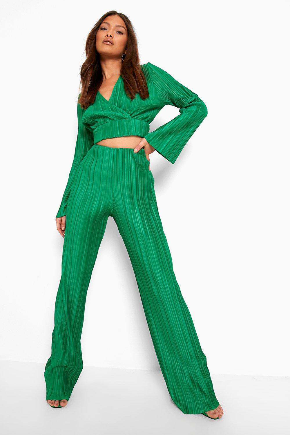 emerald green wide leg trousers