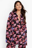 Black Matte Satin Floral Relaxed Fit Shirt
