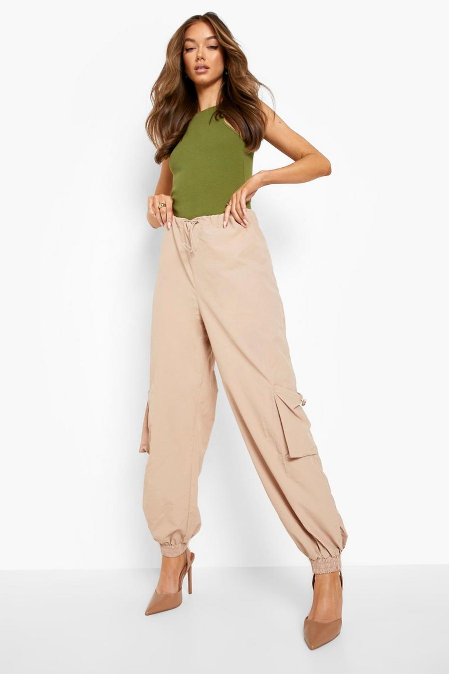 Taupe Balloon Toggle Pocket Side Shell Cargo Pants image number 1
