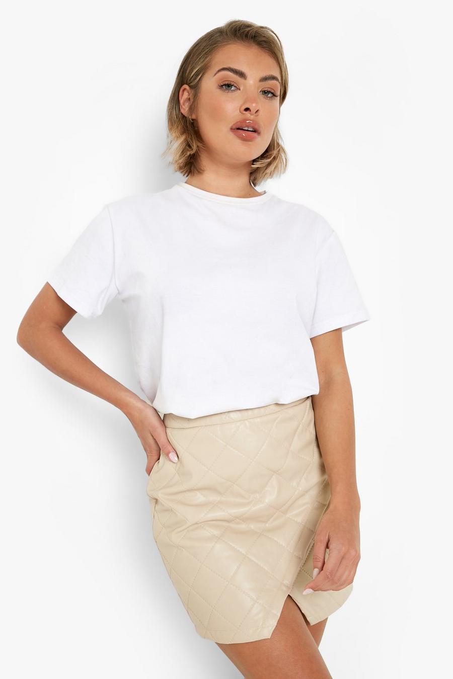 Stone beige Pu Quilted Wrap Detail Mini Skirt