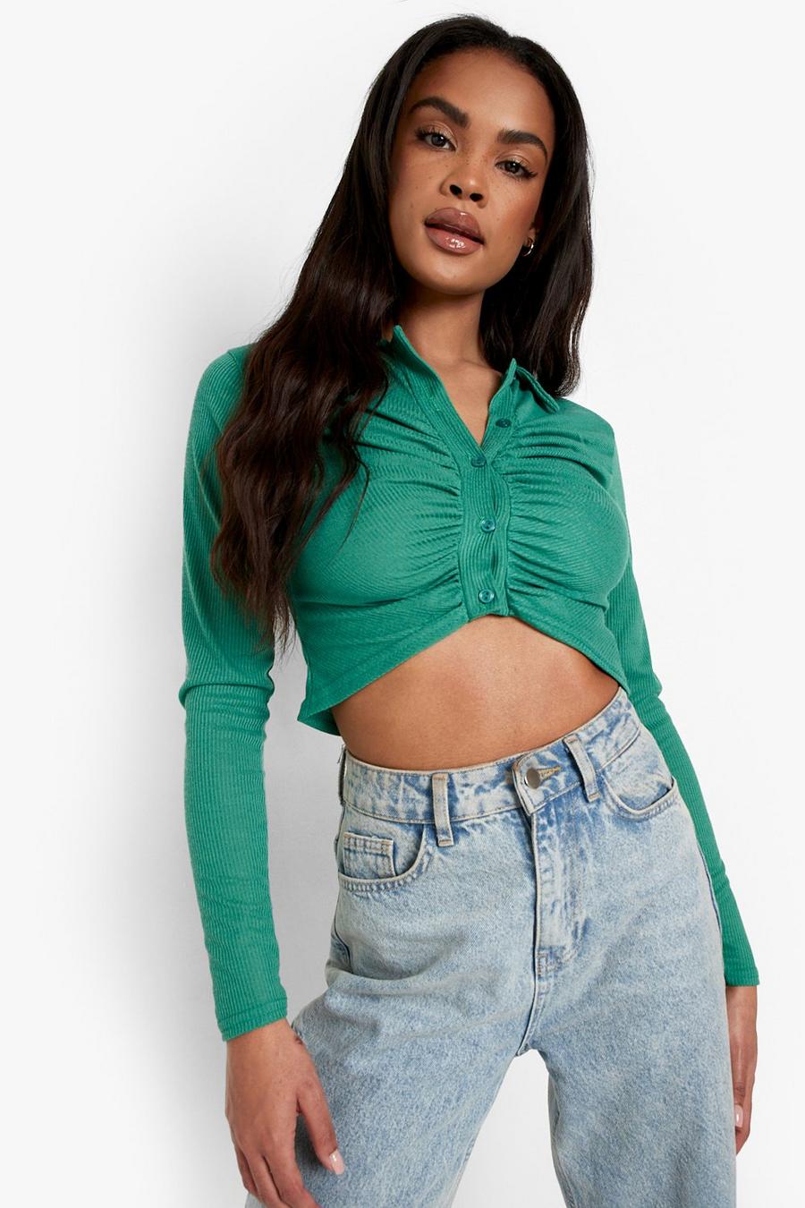 Bottle green Ruched Rib Shirt image number 1