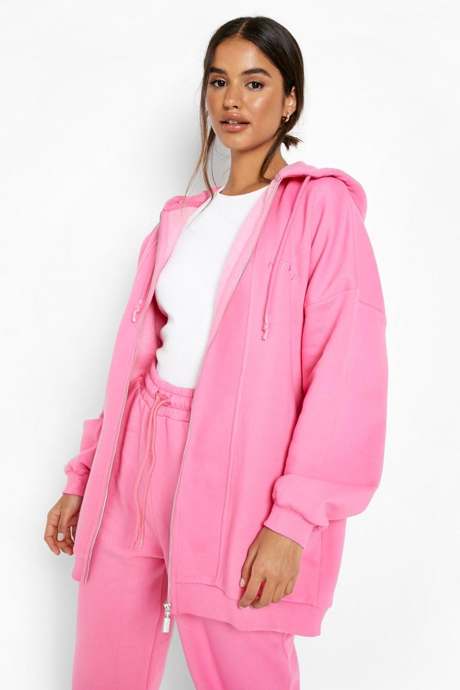 Pink Official Super Oversized Zip Through Hoodie image number 1