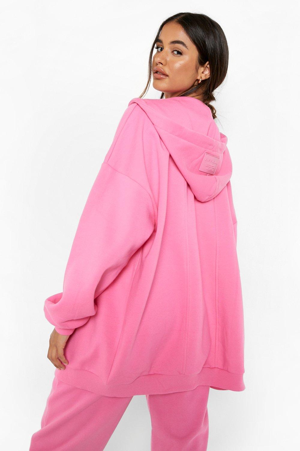 Oversized zip-through hoodie - Pink - Ladies