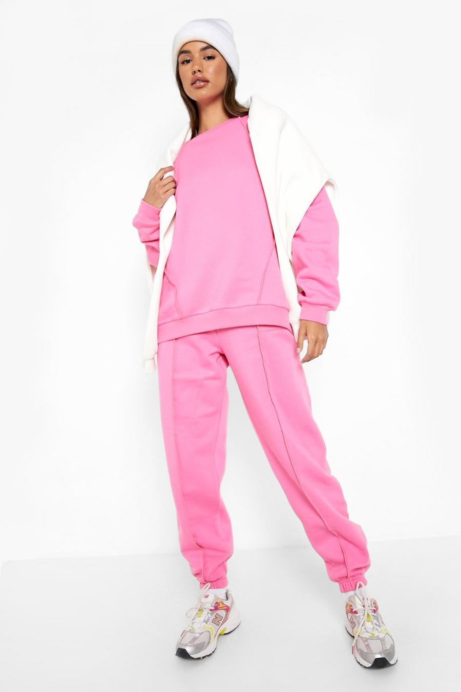 Pink Official Seam Detail Sweater Tracksuit image number 1