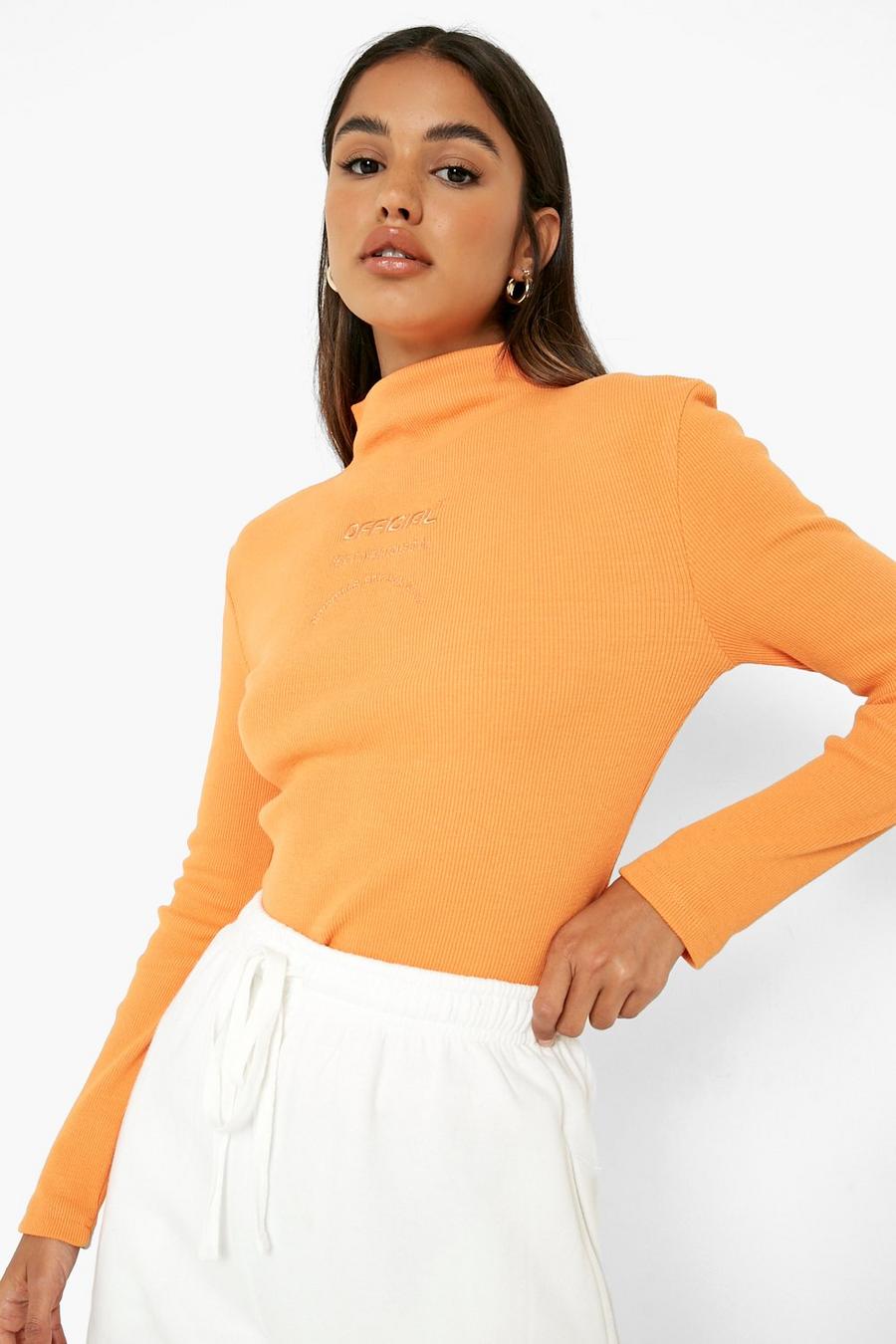 Orange Official Thick Rib Funnel Neck Top image number 1