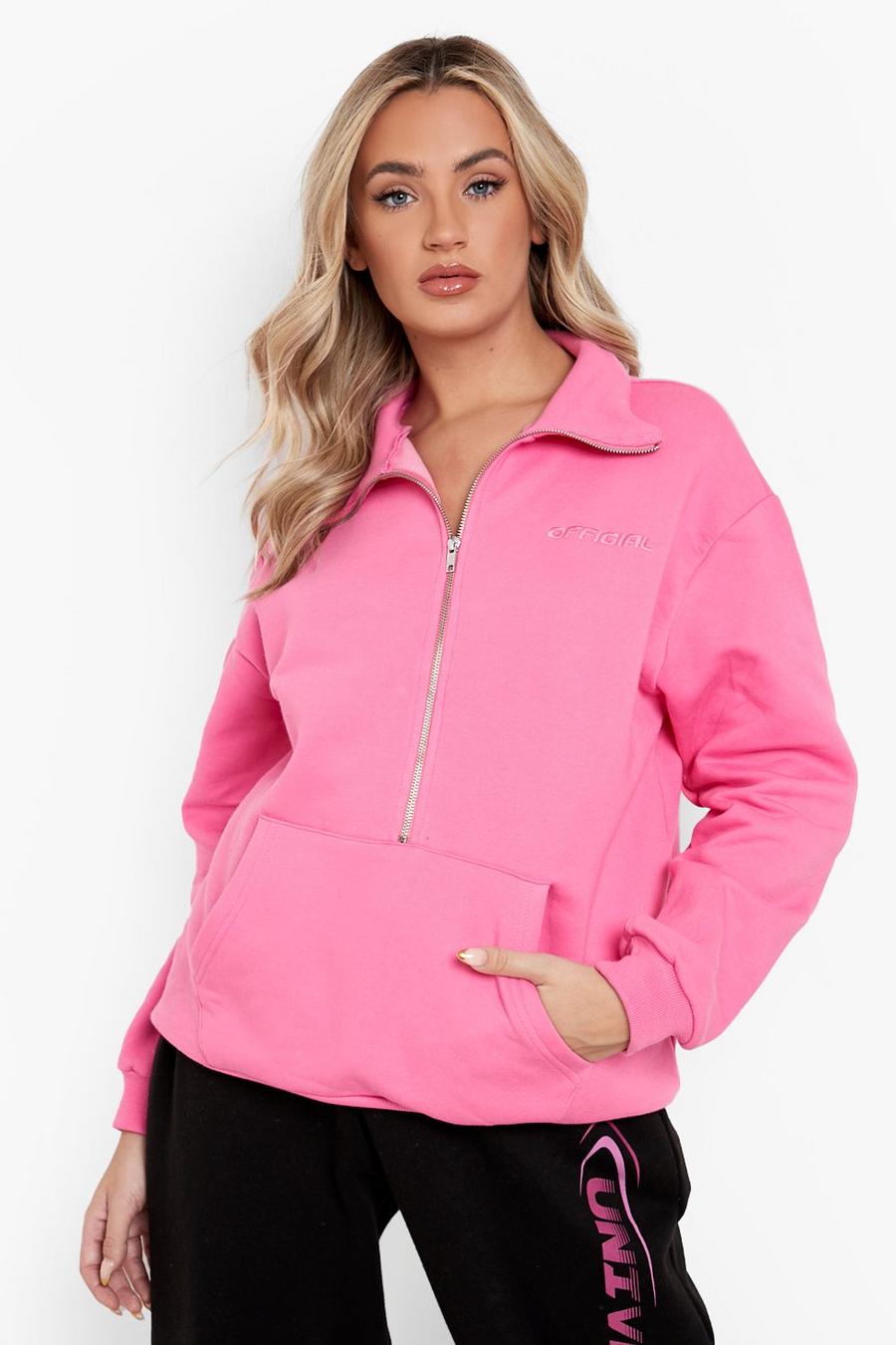 Sweat ample zippé à poches - Official, Pink image number 1