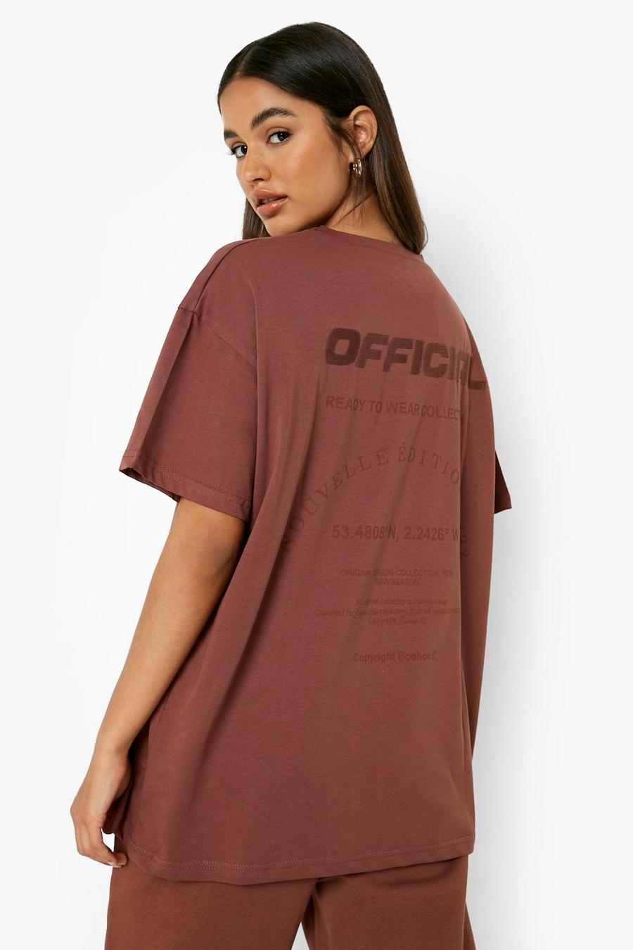 T-shirt oversize Official tono su tono a maniche corte, Chocolate brown