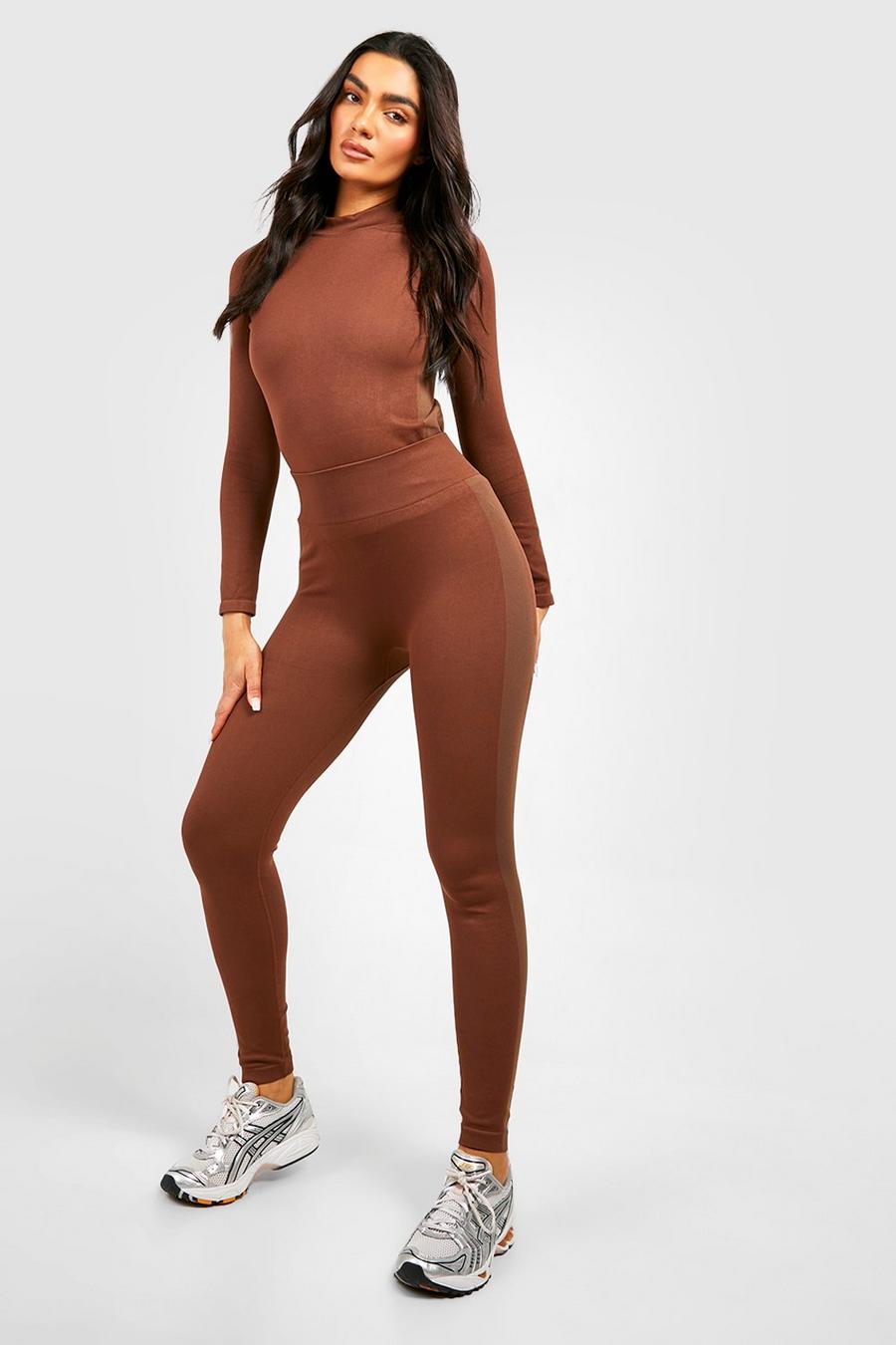 Chocolate brown Thick Seamfree Gym Leggings image number 1