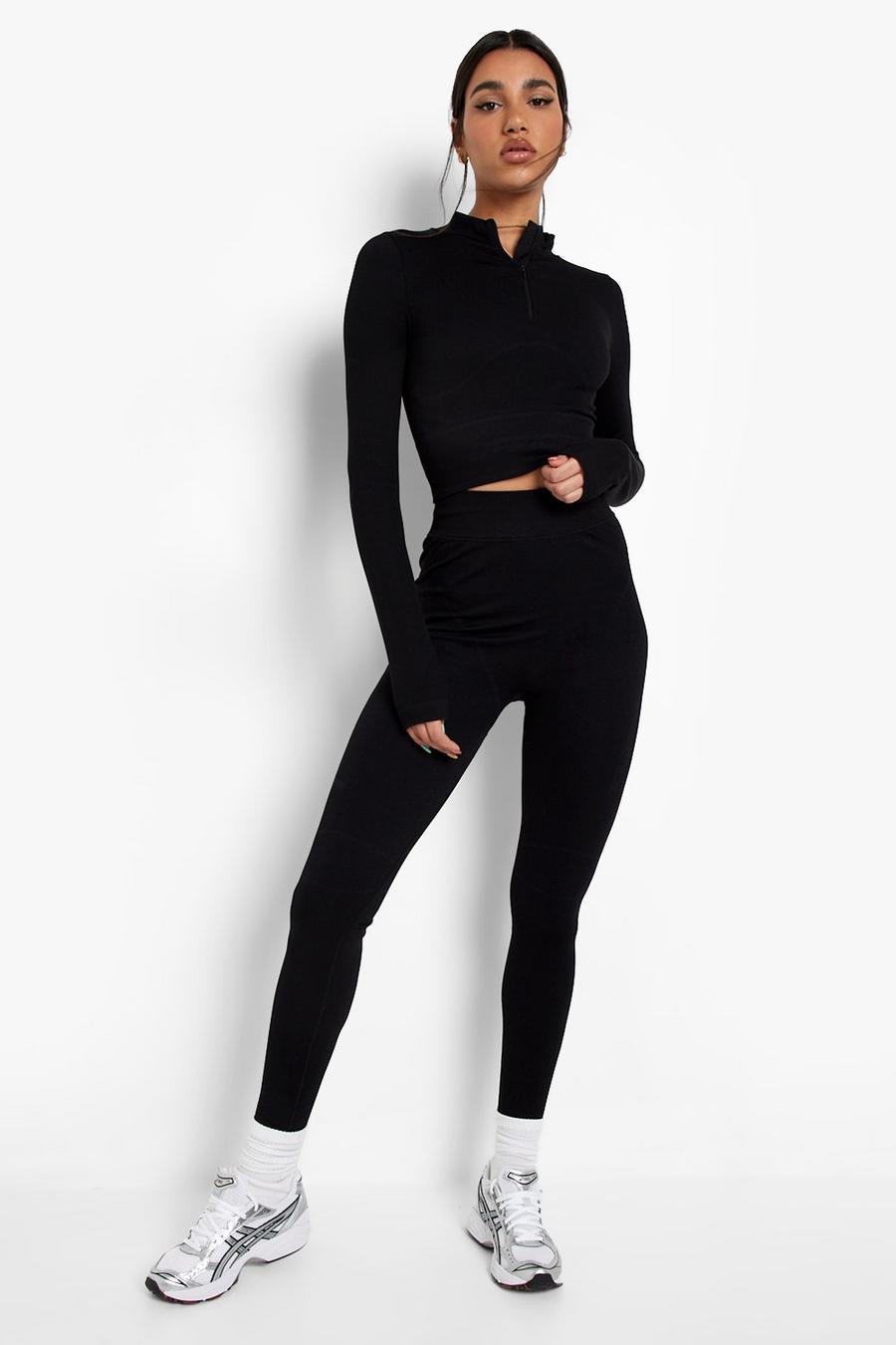Black Thick Seamless Ruched Bum Power Workout Leggings image number 1