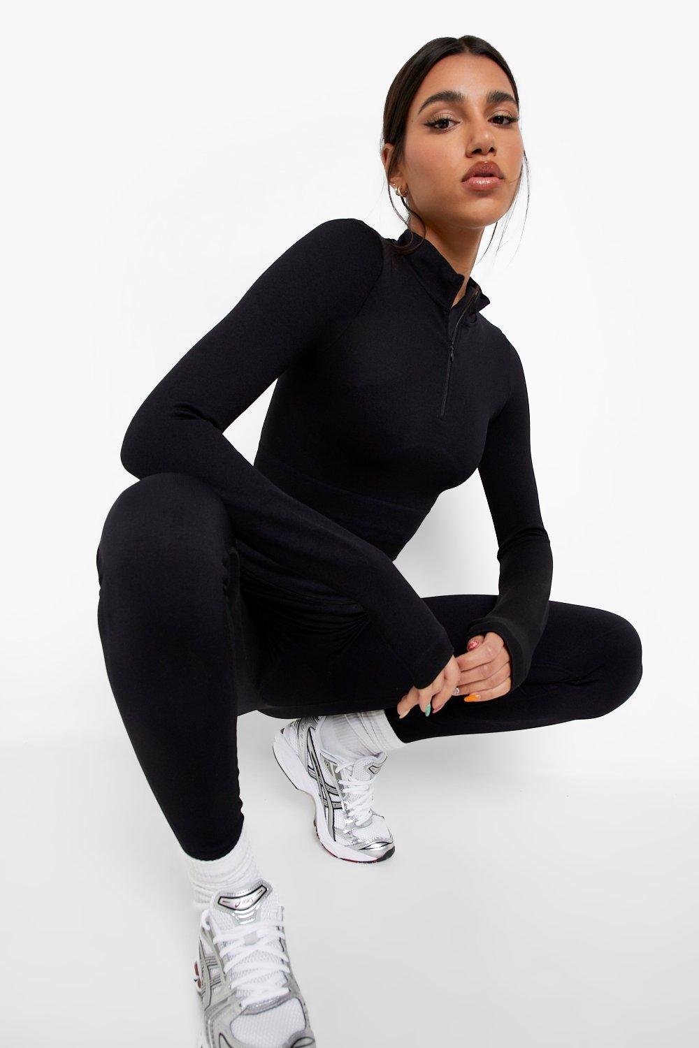 Flounce London gym running leggings with drawstring waist and bum sculpt in  black