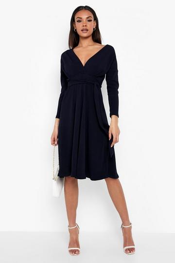 Off The Shoulder Midi Skater Dress navy