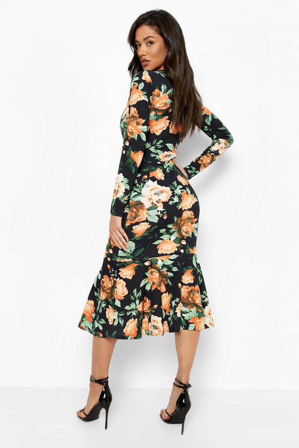 Long sleeve fishtail outlet midi dress