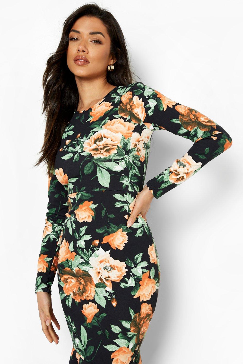 Floral long sleeve bodycon cheap dress