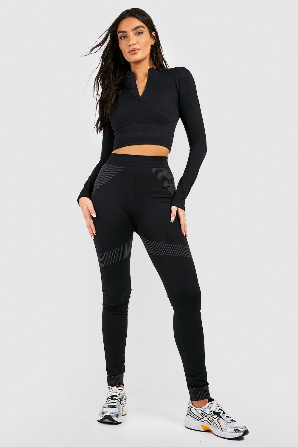 Seamless Contrast Pop Zip Up Long Sleeves Top & Leggings Active Set