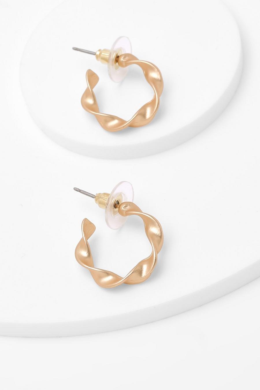 Gold Twisted Matte Hoop Earring image number 1