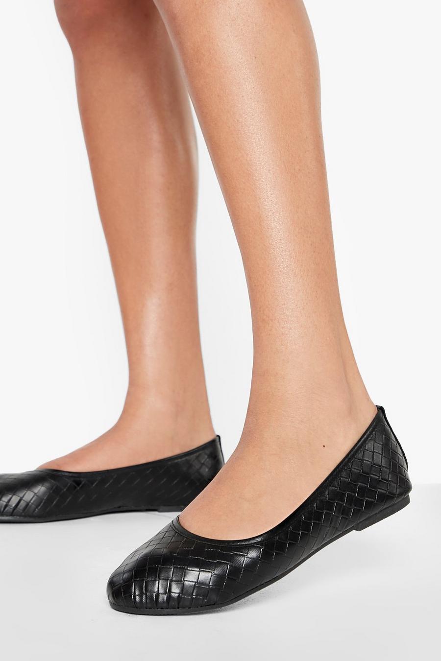 Black Wide Fit Woven Round Toe Ballet Flats image number 1