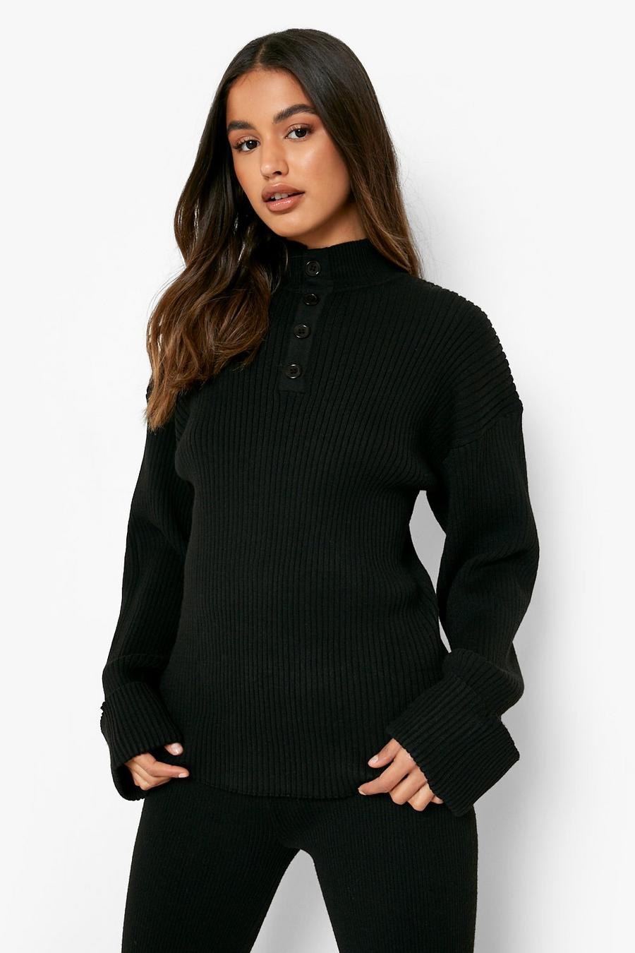 Black Chunky Rib Funnel Neck Sweater image number 1