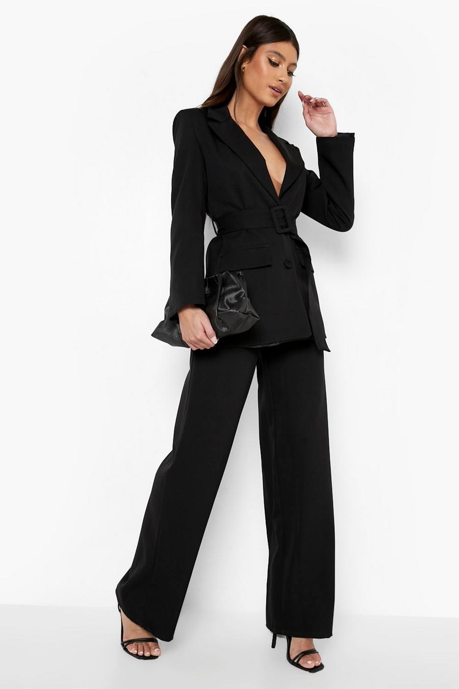 Black Seam Detail Tailored Wide Leg Trousers image number 1