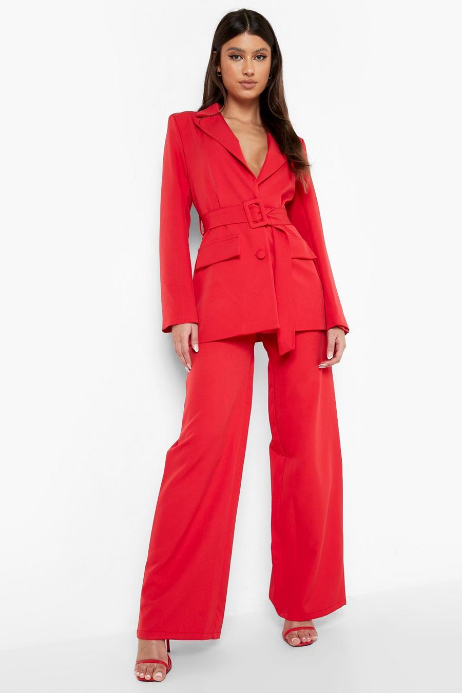 Red Seam Detail Tailored Wide Leg Trousers image number 1