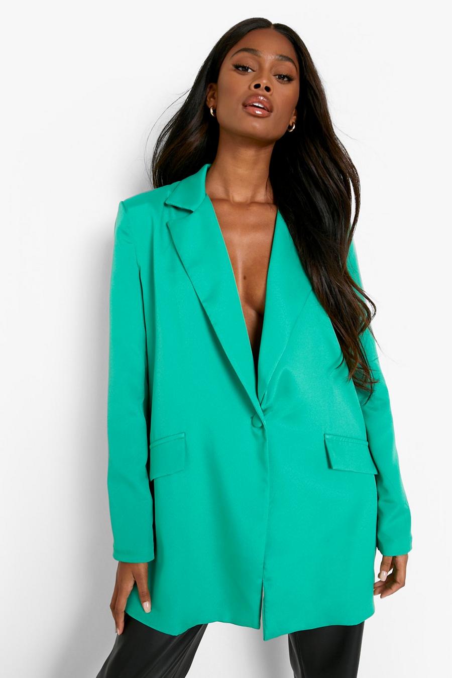 Bright green Color Pop Asymetric Tailored Blazer