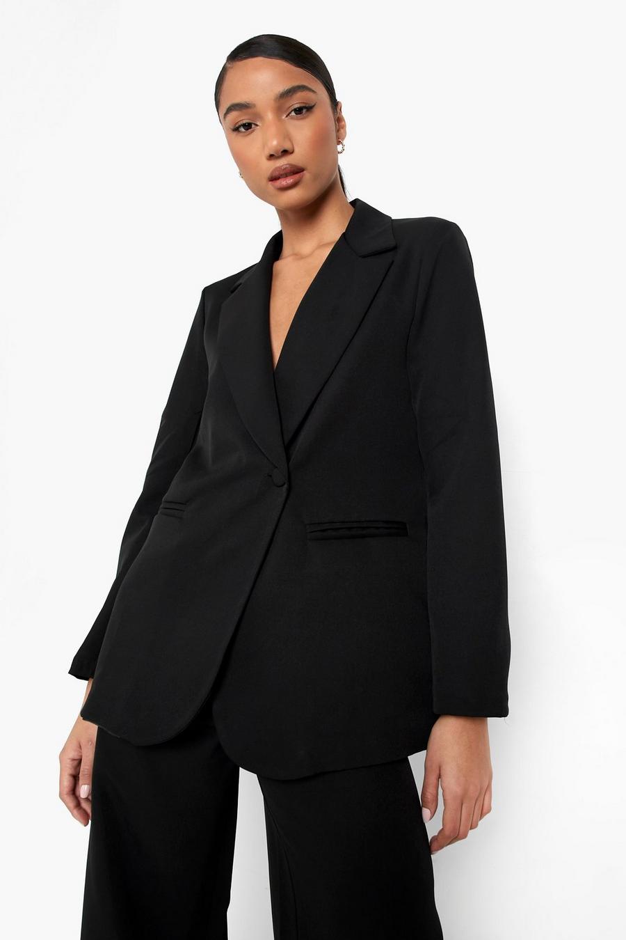 Black Asymmetric Relaxed Fit Blazer image number 1