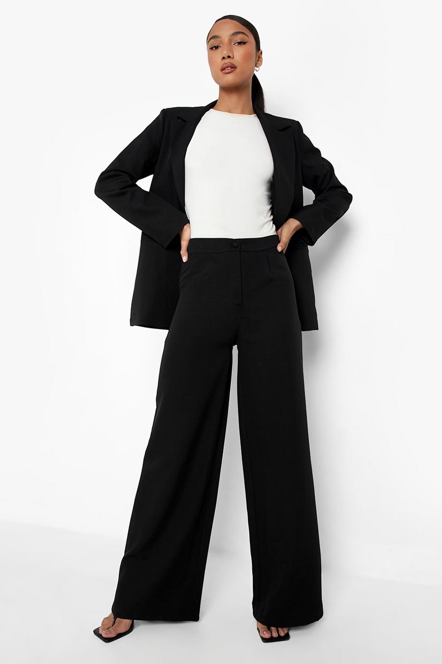 Black Relaxed Fit Tailored Wide Leg Trousers image number 1